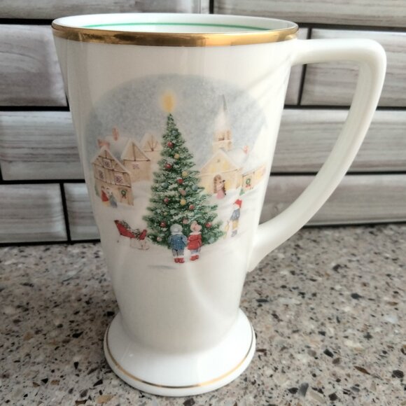 Retired MERRY CHRISTMAS Tall Footed Cappuccino Mug - Picture 1 of 13